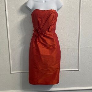 Jim Hjelm Occasions vibrant orange Silk Taffeta Strapless Cocktail Dress sz.12